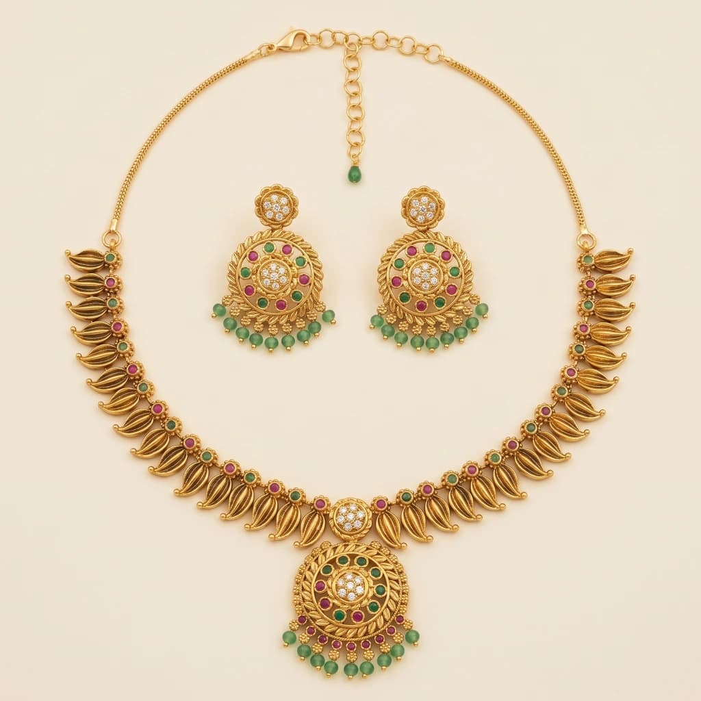 The Kiara Leaf Medallion Necklace Set image 2