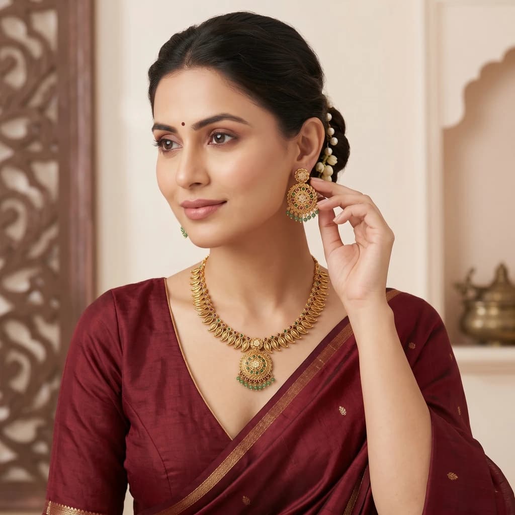The Kiara Leaf Medallion Necklace Set image 1