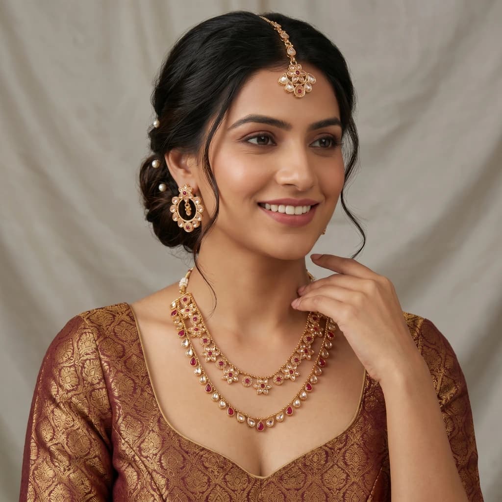 The Shanaya Layered Ensemble Kundan Necklace Set image 4