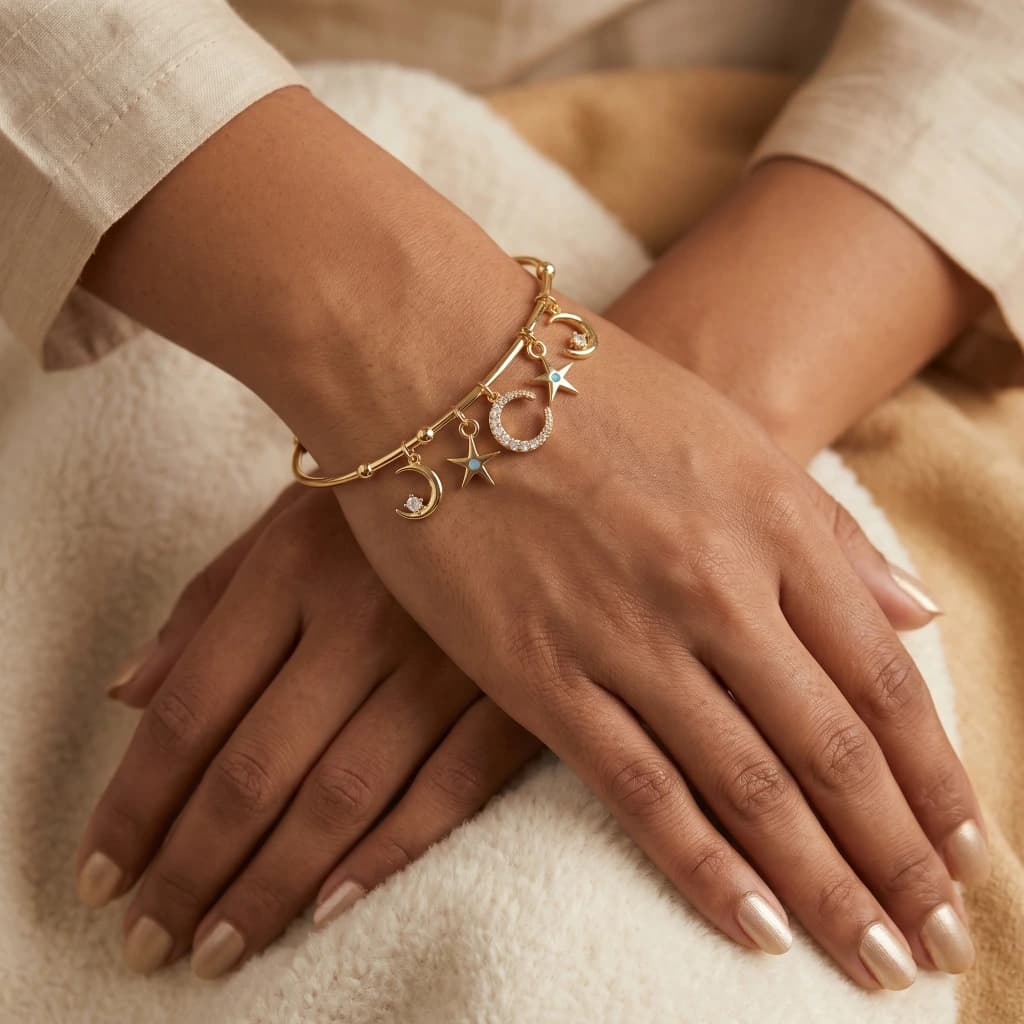 Gold Celestial Moon Star Cuff Bracelet image 2