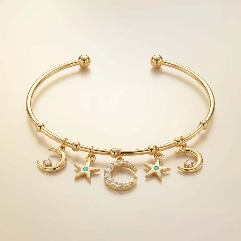 Gold Celestial Moon Star Cuff Bracelet image 1