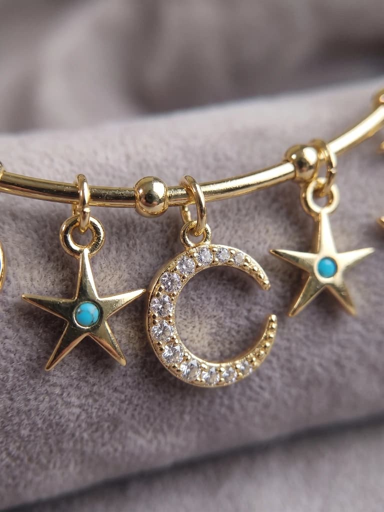 Gold Celestial Moon Star Cuff Bracelet image 3