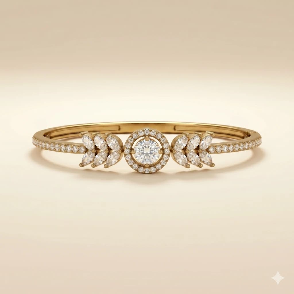 Matte Gold White Stone Halo Bangle image 1