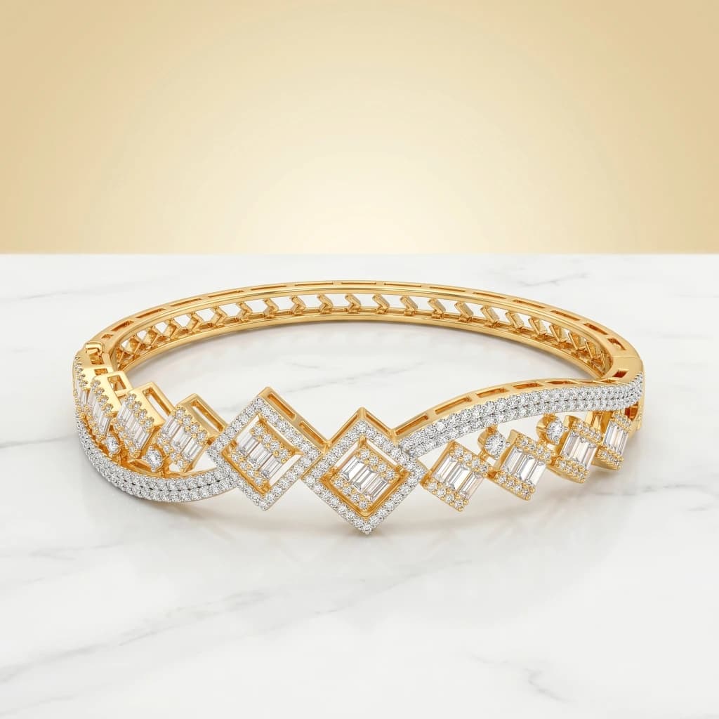 Gold Geometric Square Stone Openable Bangle image 1