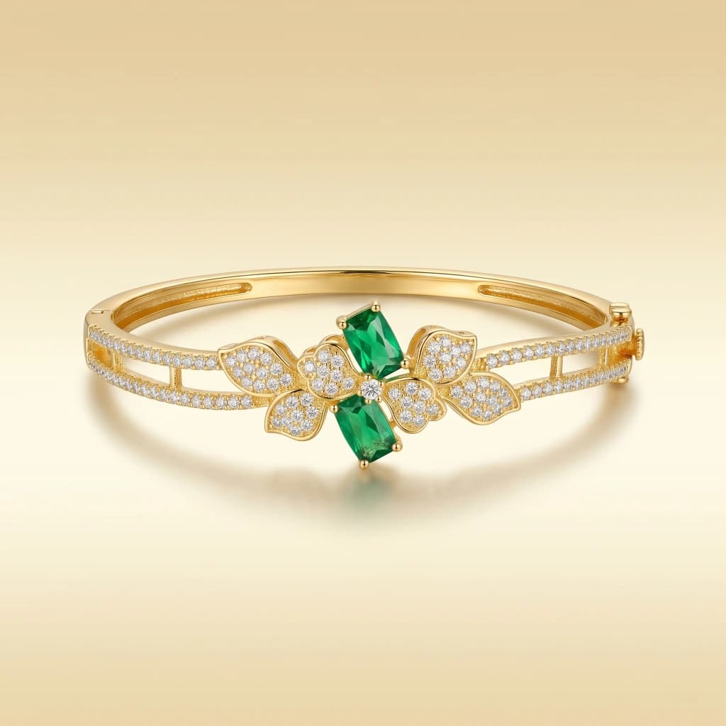 Gold Emerald Green Stone Openable Bangle image 1