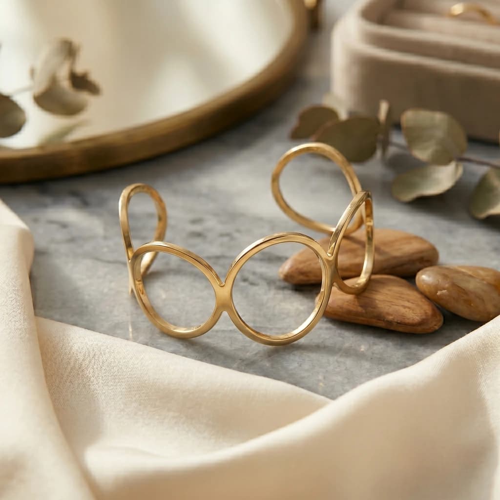 Gold Abstract Circle Designer Cuff image 1