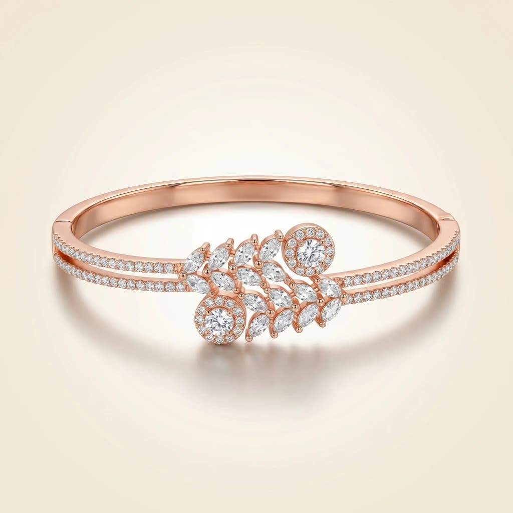 Rose Gold White Stone Leaf Bangle image 1