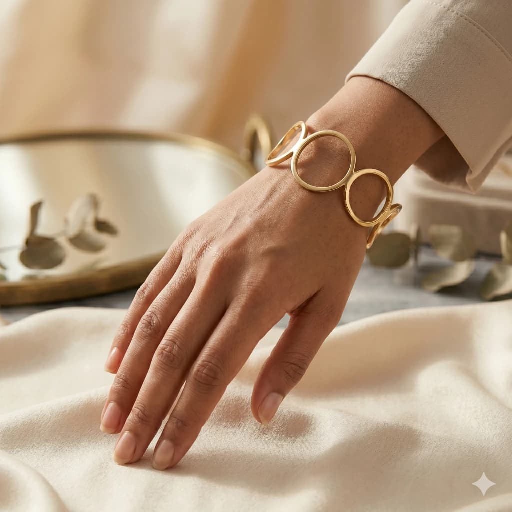 Gold Abstract Circle Designer Cuff image 2