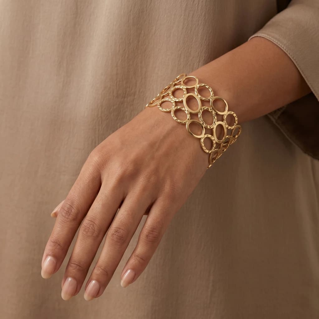 Gold Abstract Oval Cutout Broad Cuff image 2
