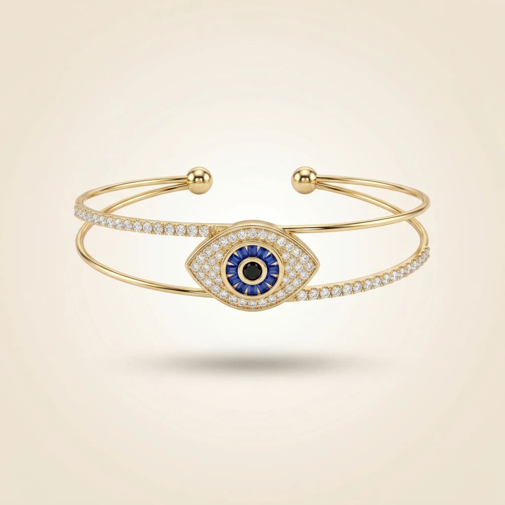 Gold Blue Evil Eye Open Bangle image 1