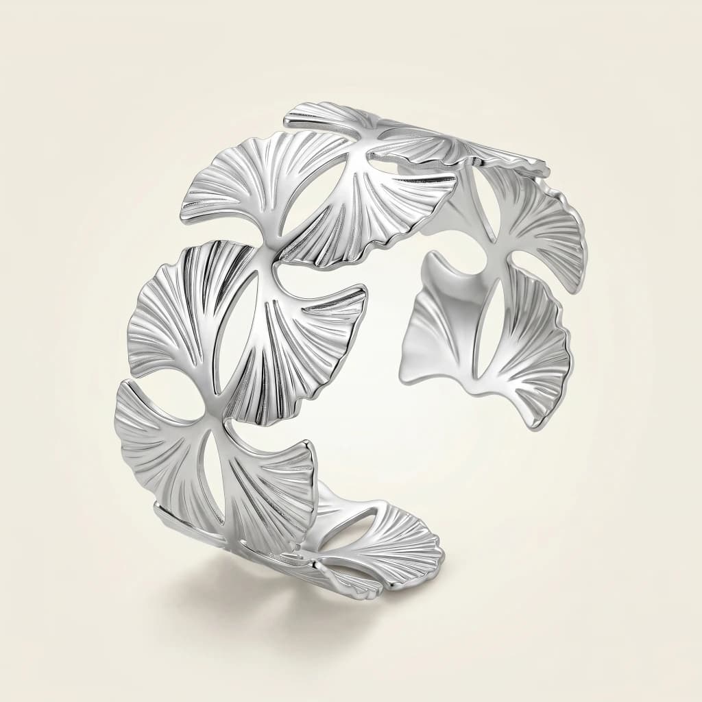 Silver Botanical Leaf Broad Cuff Bangle image 1