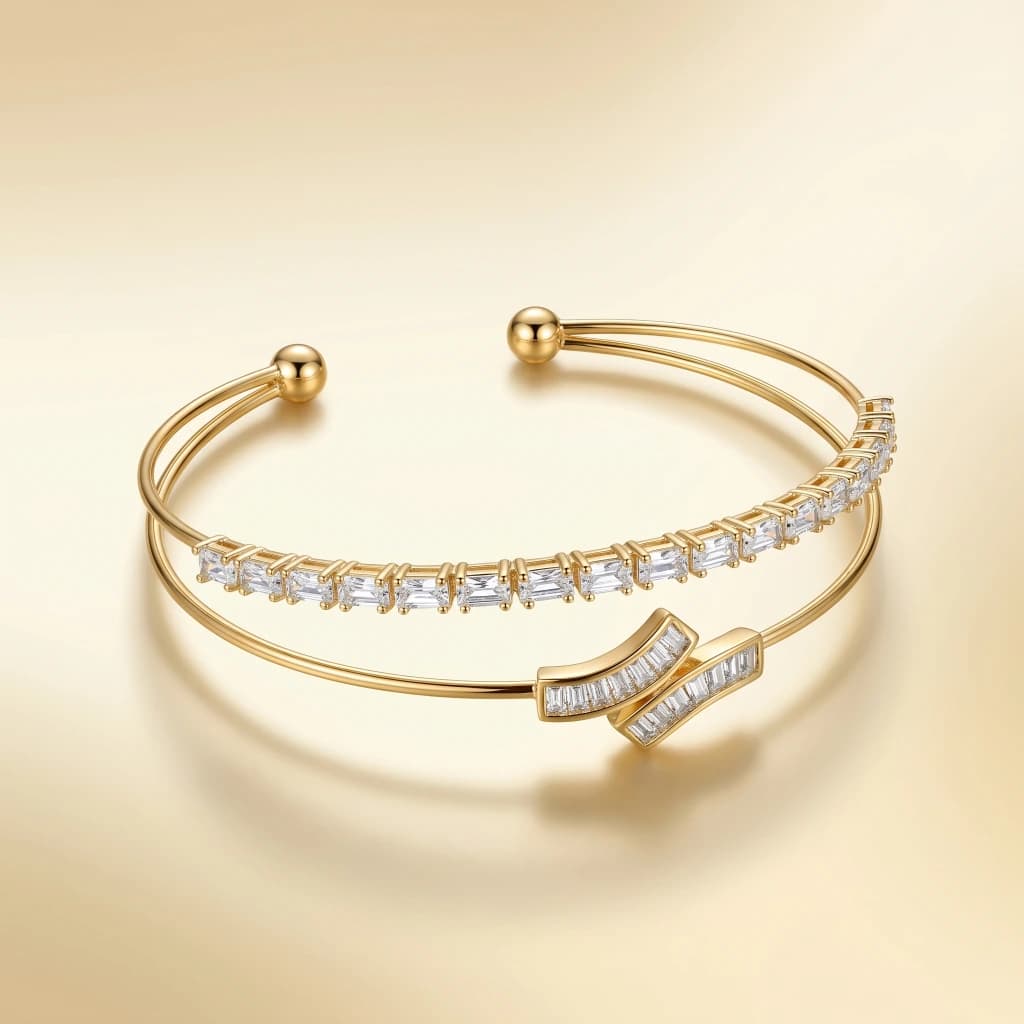Gold Baguette Crystal Double Layer Cuff image 1