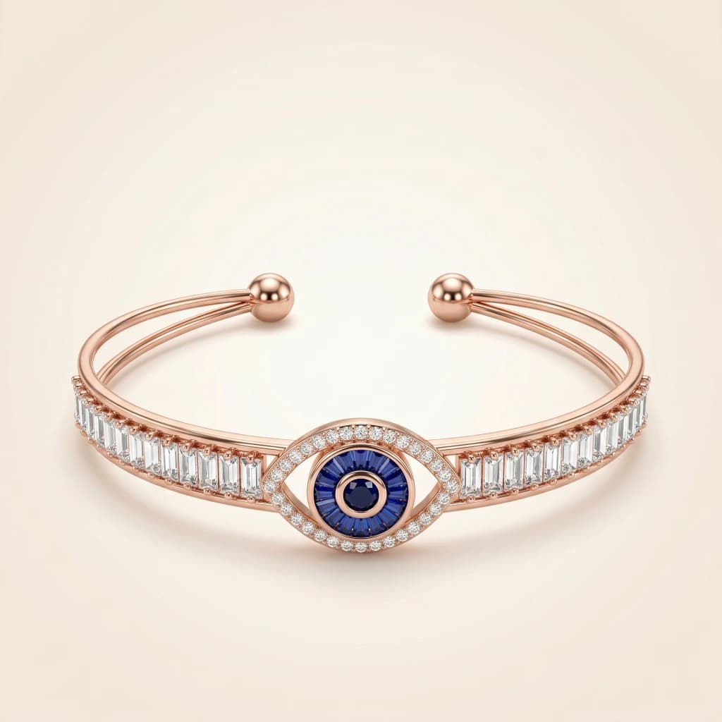 Rose Gold Blue Evil Eye Cuff image 1