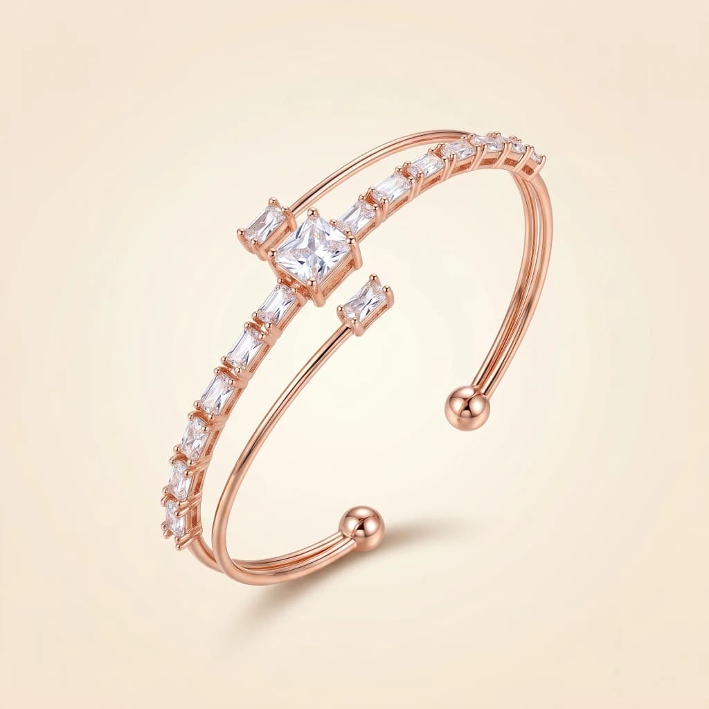 Rose Gold Designer Multi-Layered Stone Bangle image 1
