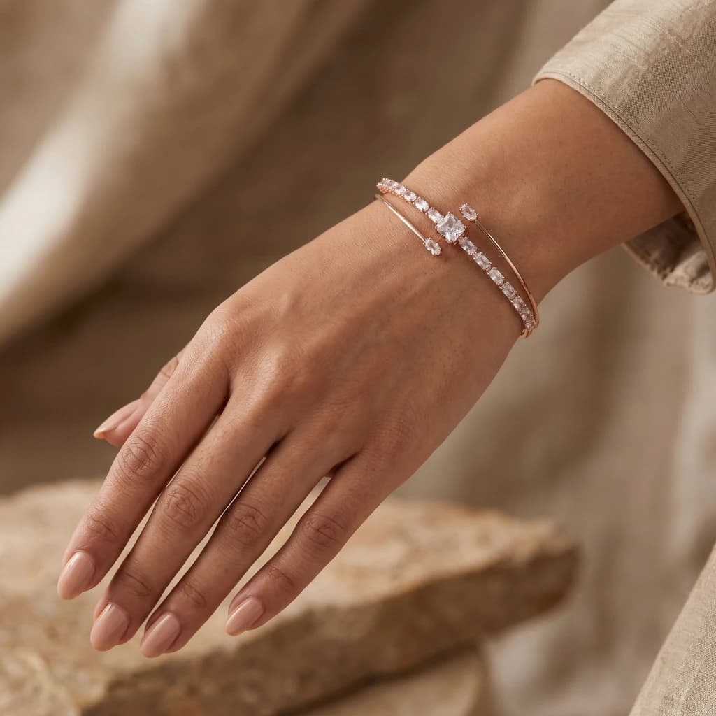 Rose Gold Designer Multi-Layered Stone Bangle image 3