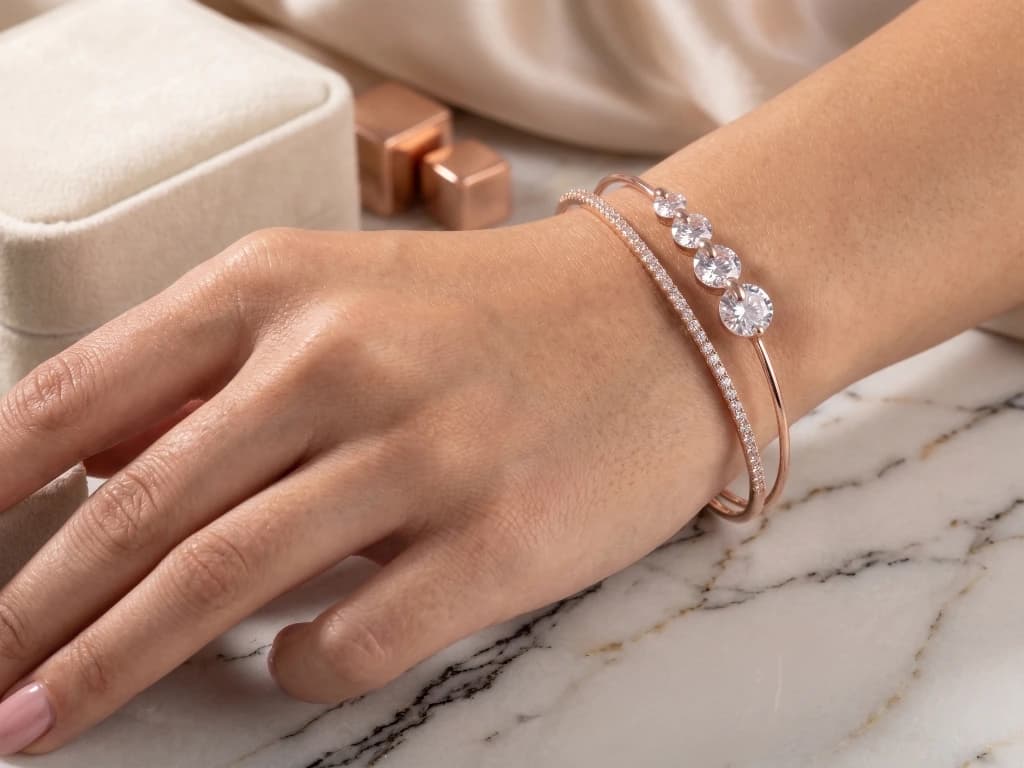 Rose Gold Double Layer Crystal Cuff image 4