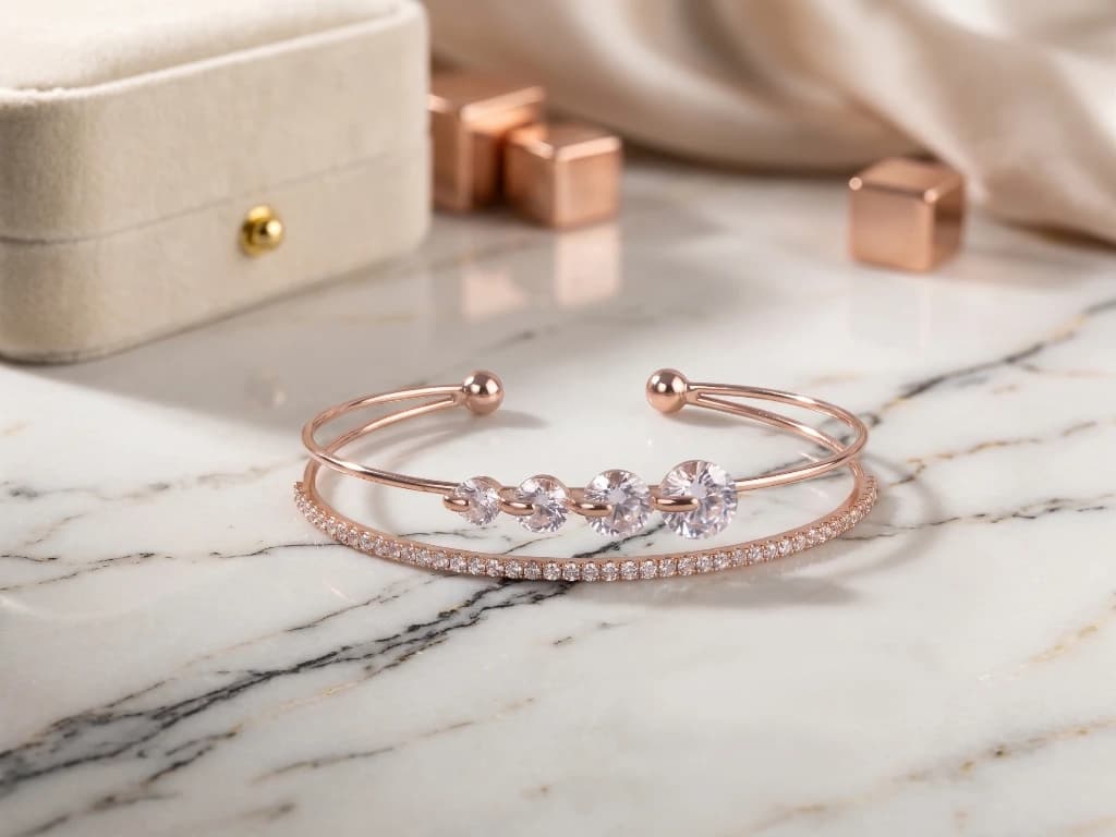 Rose Gold Double Layer Crystal Cuff image 1