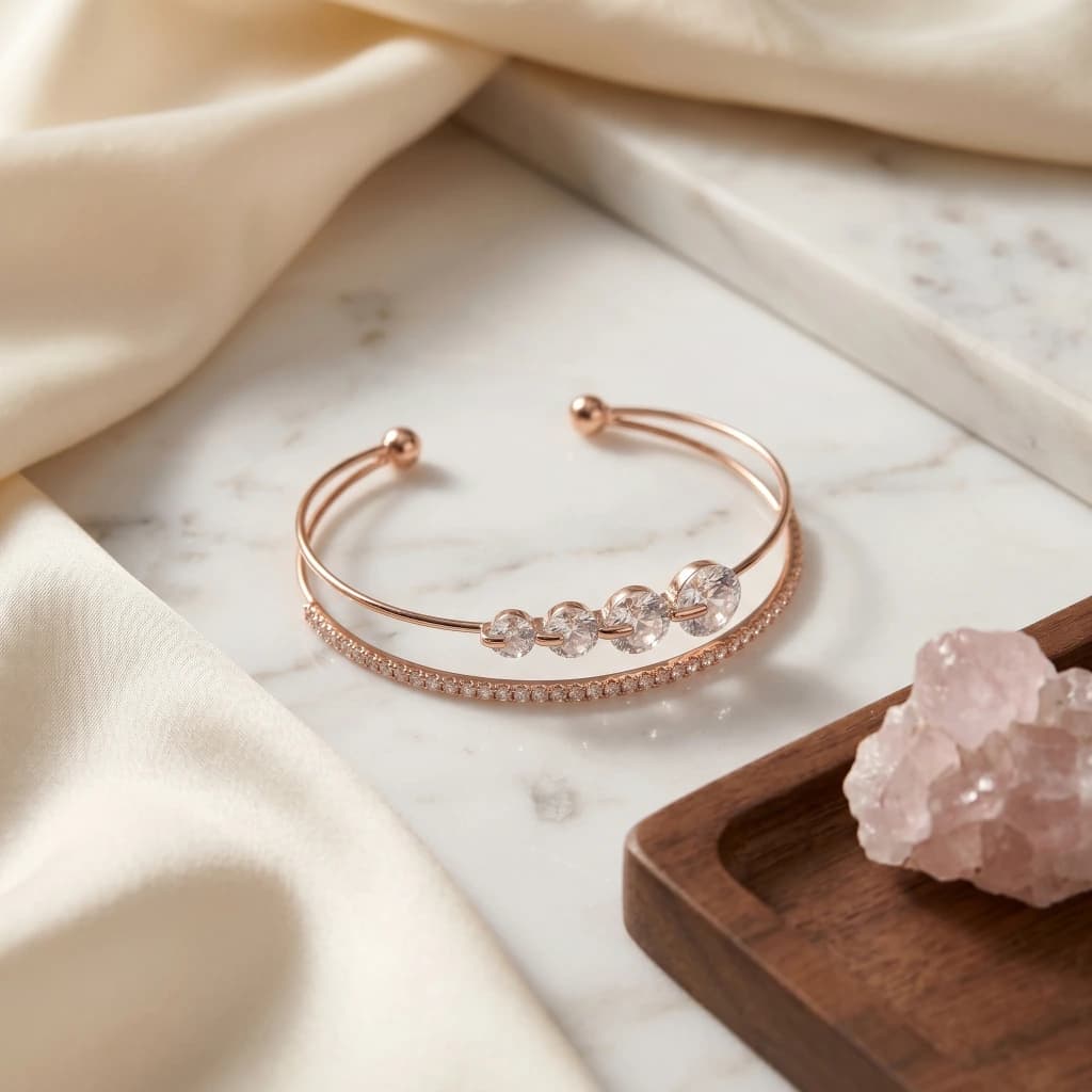 Rose Gold Double Layer Crystal Cuff image 3