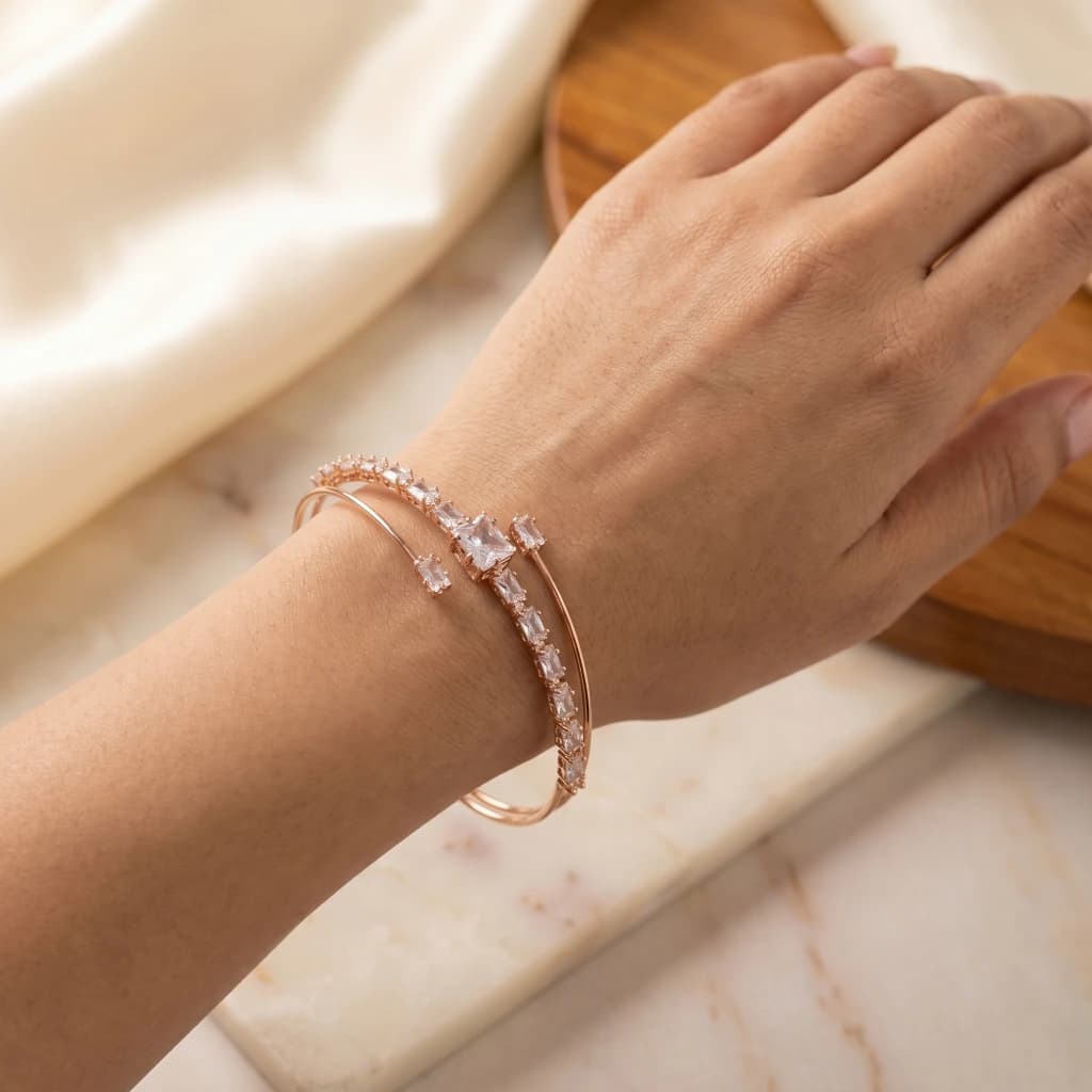 Rose Gold Designer Multi-Layered Stone Bangle image 2