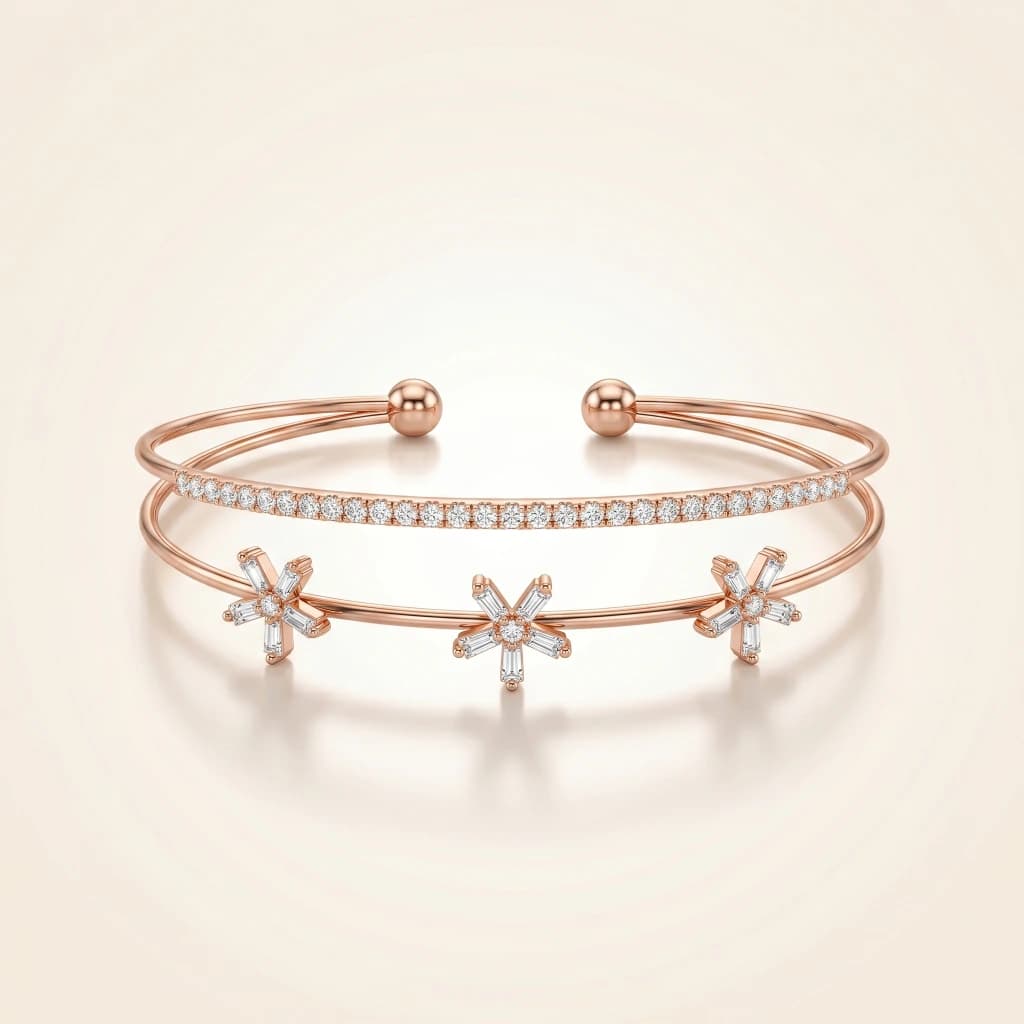 Rose Gold Floral Stone Cuff Bangle image 1