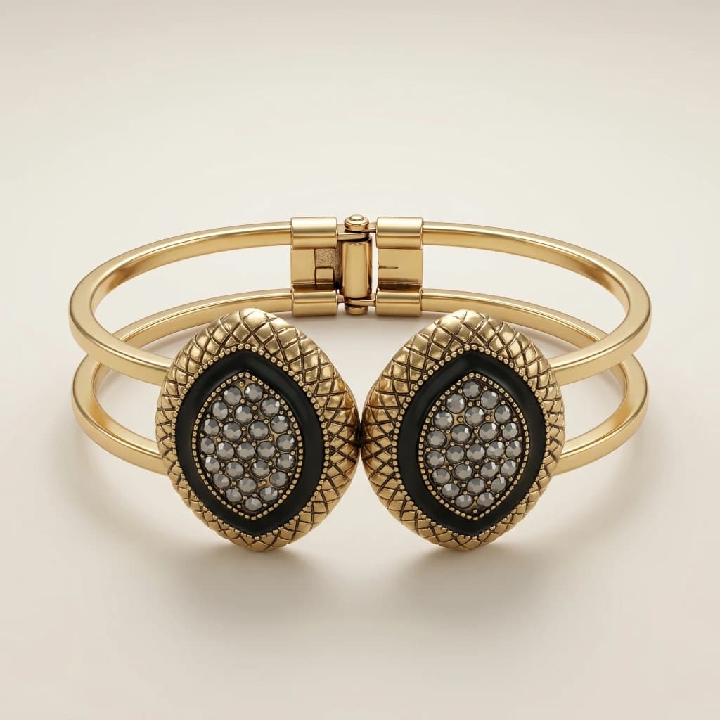Gold Black Stone Studded Openable Kada image 1
