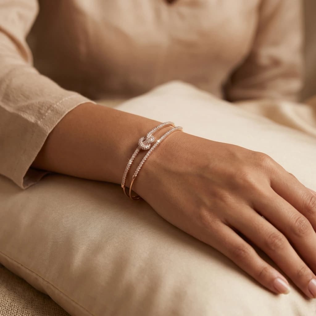 Rose Gold Knot Stone Cuff Bangle image 2