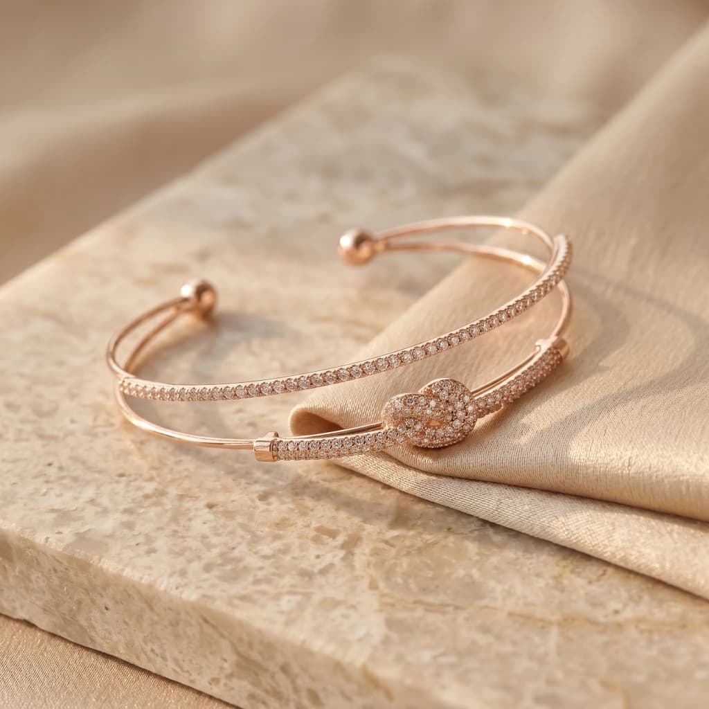 Rose Gold Knot Stone Cuff Bangle image 3