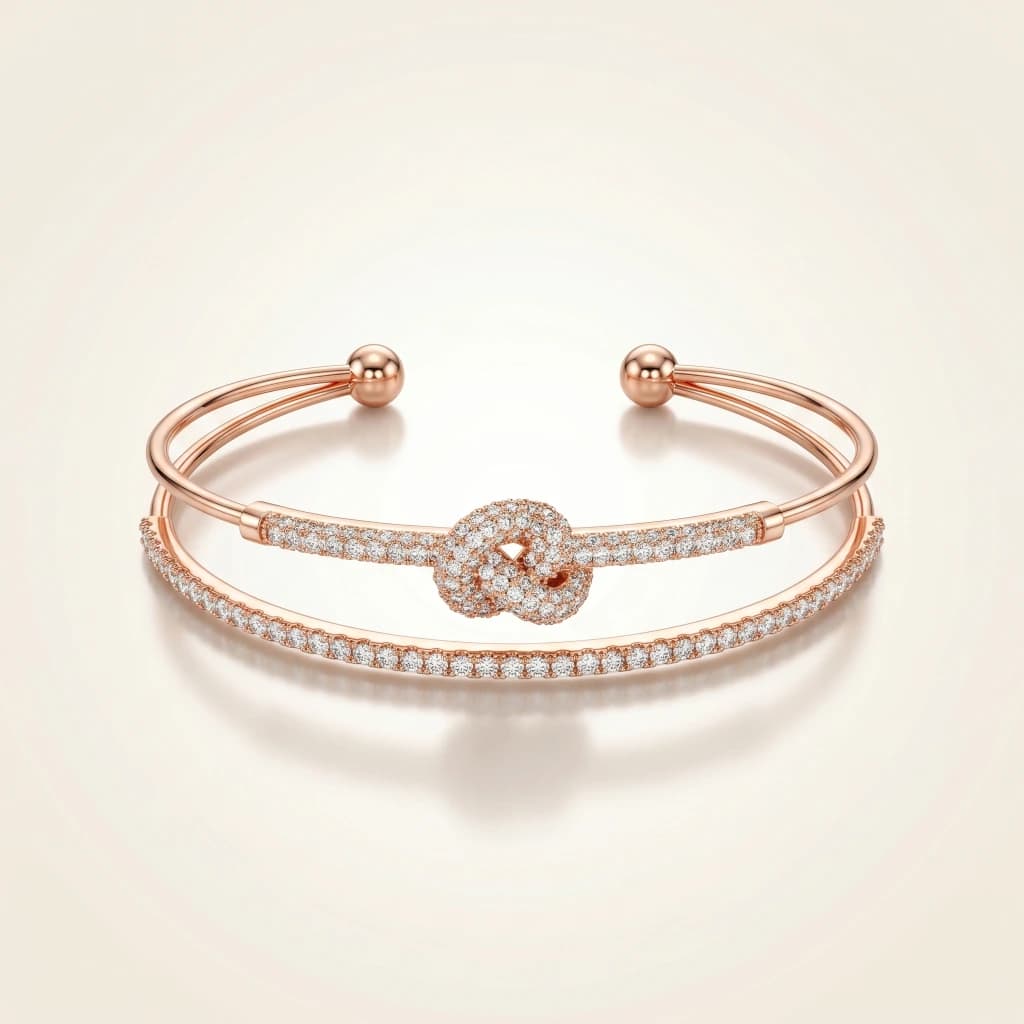 Rose Gold Knot Stone Cuff Bangle image 1