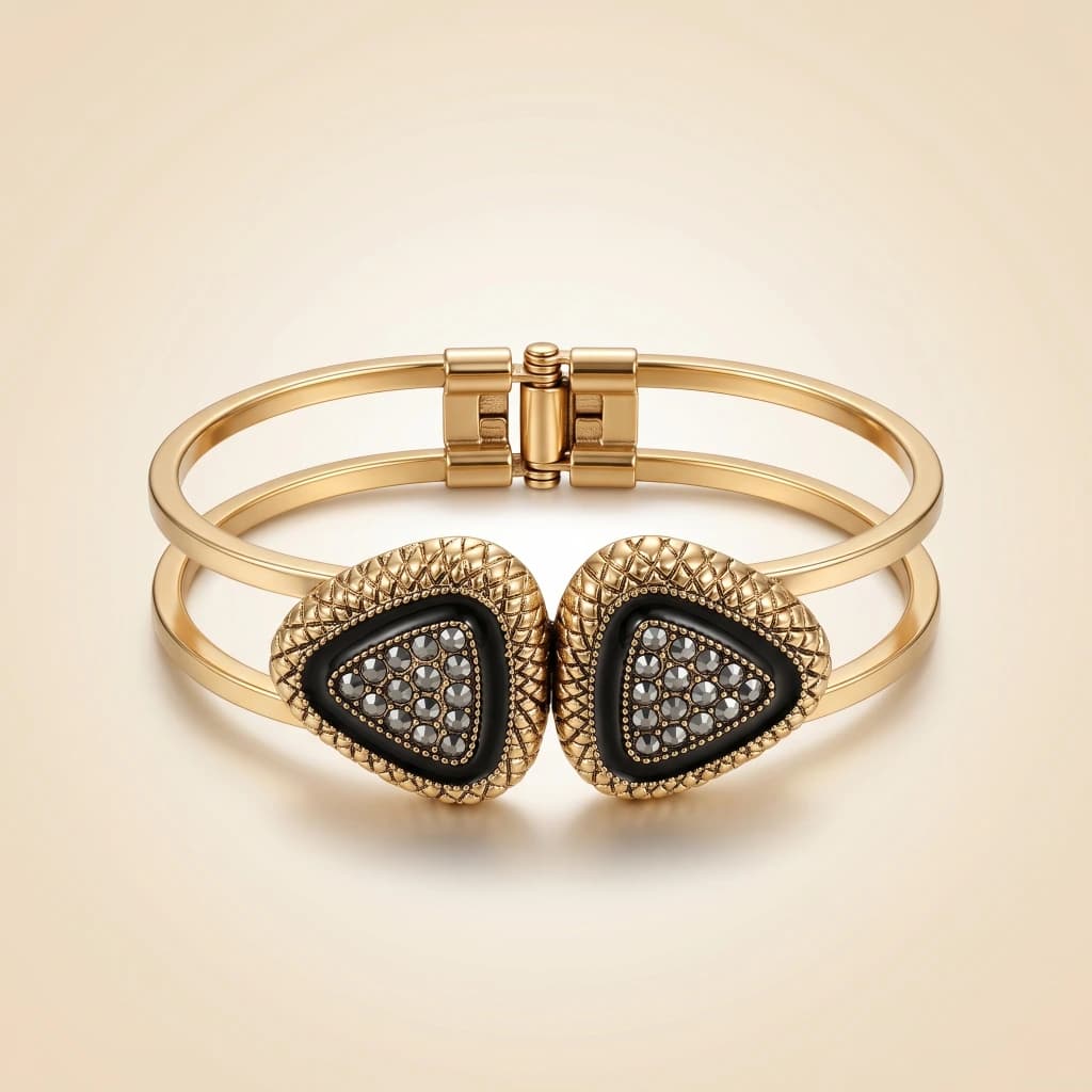 Gold Black Grey Stone Triangular Kada image 1