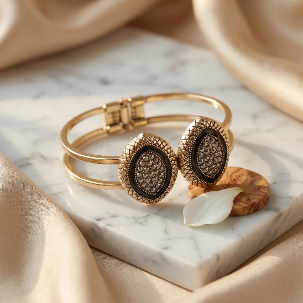 Gold Black Stone Studded Openable Kada image 3
