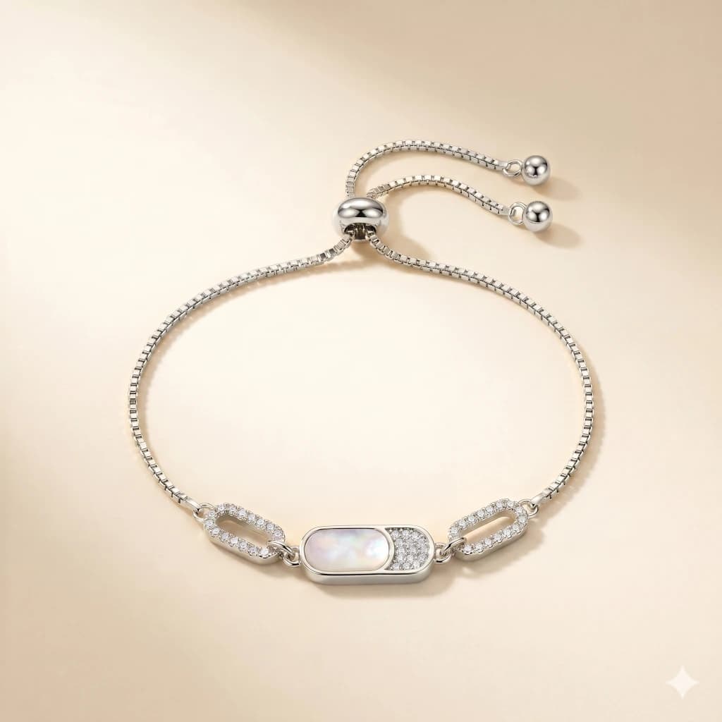 Silver White Inlay Slider Chain Bracelet image 1