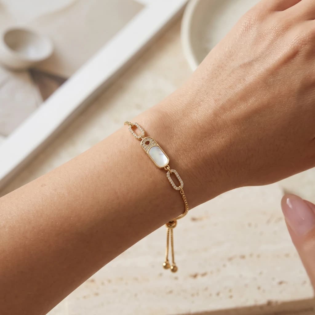 Gold White Inlay Slider Chain Bracelet image 2