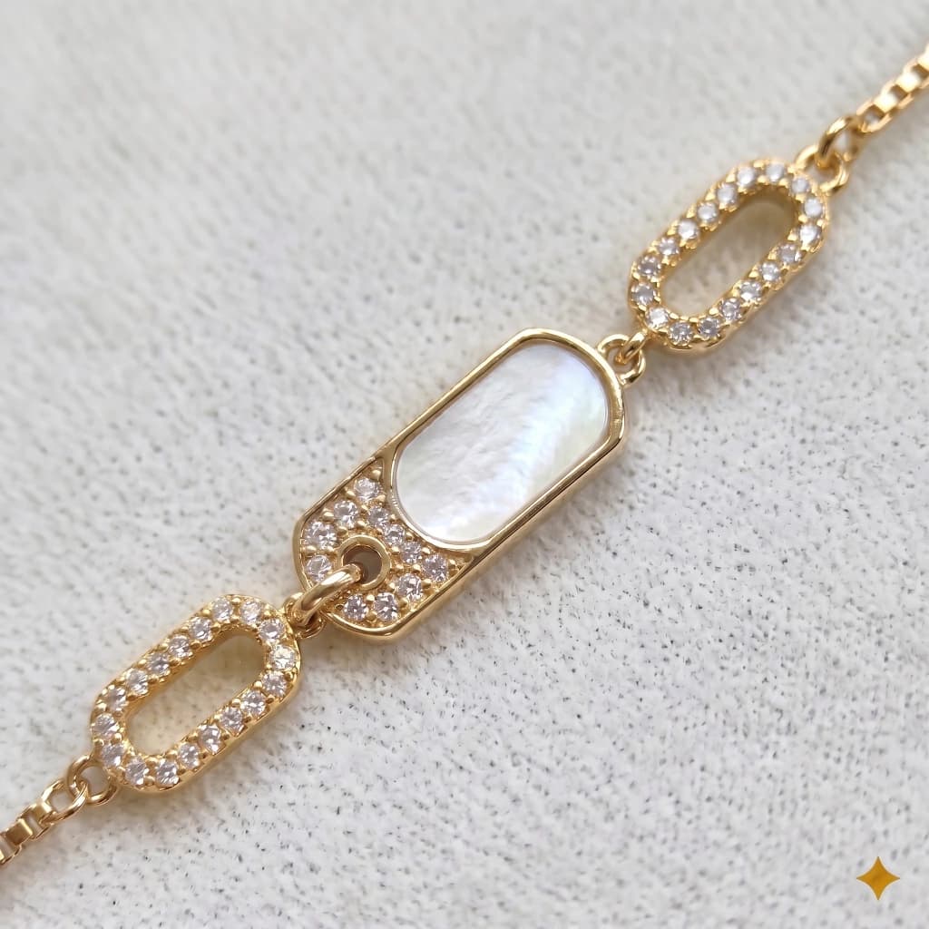 Gold White Inlay Slider Chain Bracelet image 3