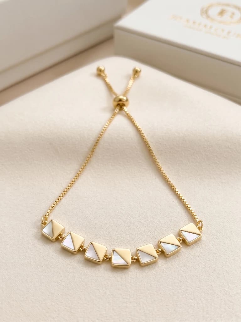 Gold Geometric White Inlay Slider Bracelet image 2