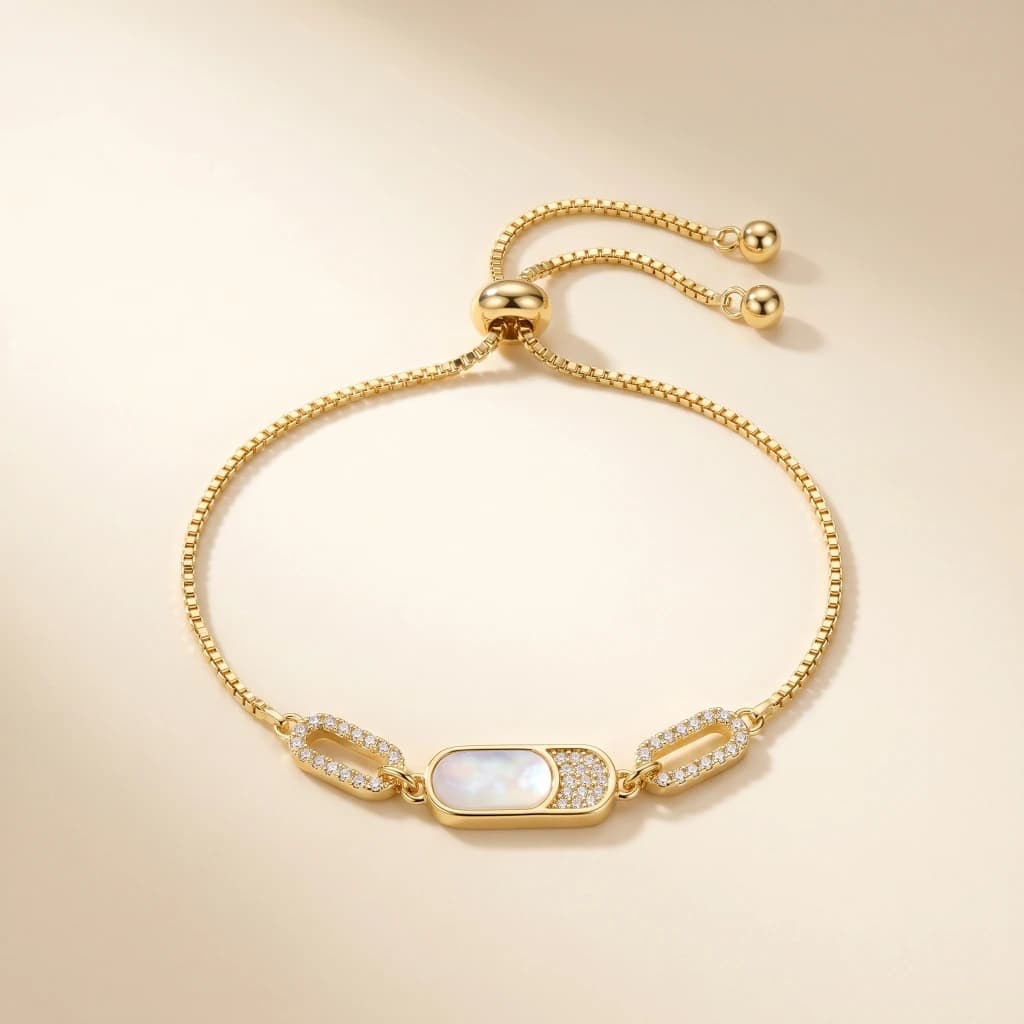 Gold White Inlay Slider Chain Bracelet image 1