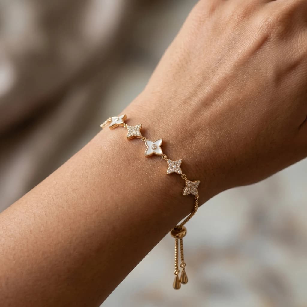 Ziya Gold Clover Stone Slider Bracelet image 3