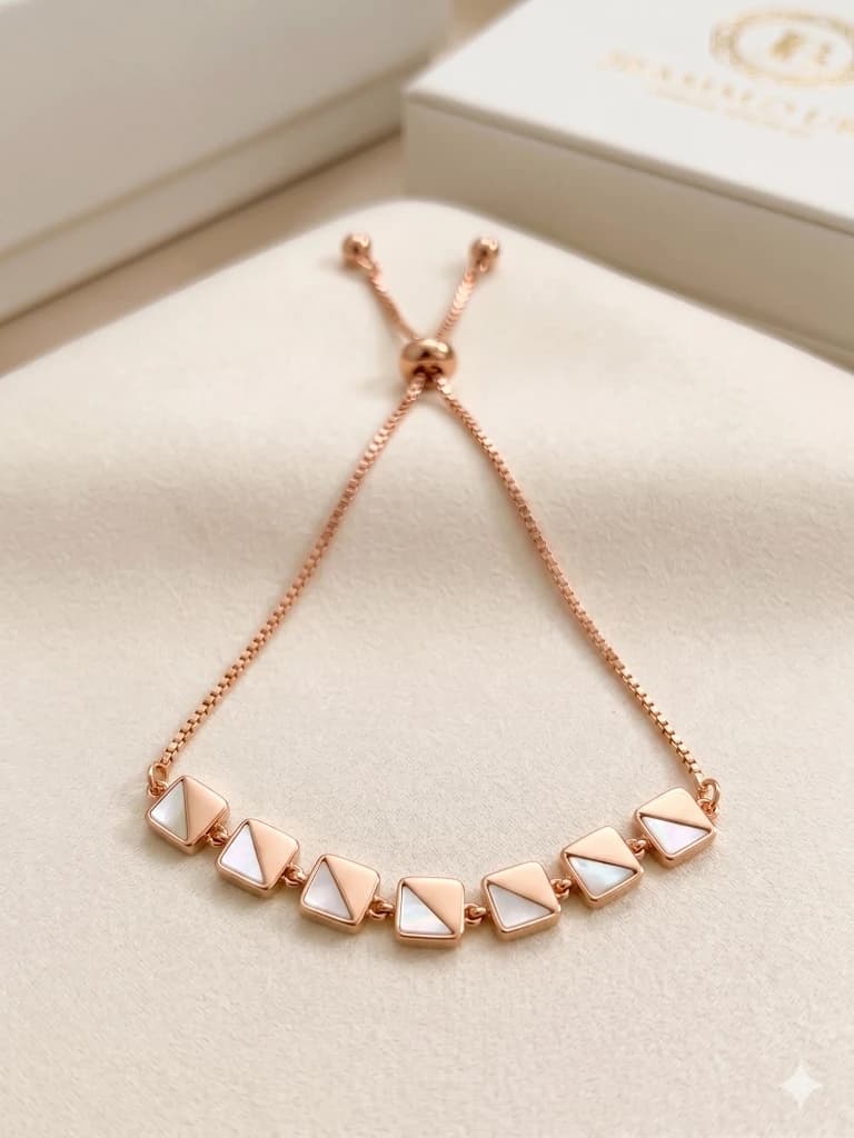Rose Gold Geometric White Inlay Slider Bracelet image 1
