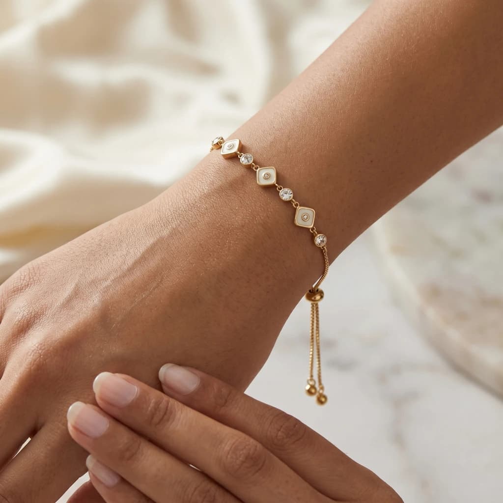 Navya Gold White Stone Slider Bracelet image 3