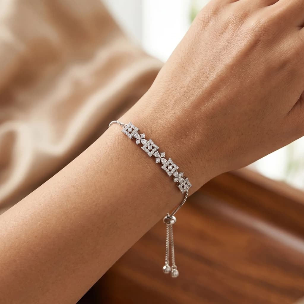 Kavya Silver Crystal Geometric Slider Bracelet image 4