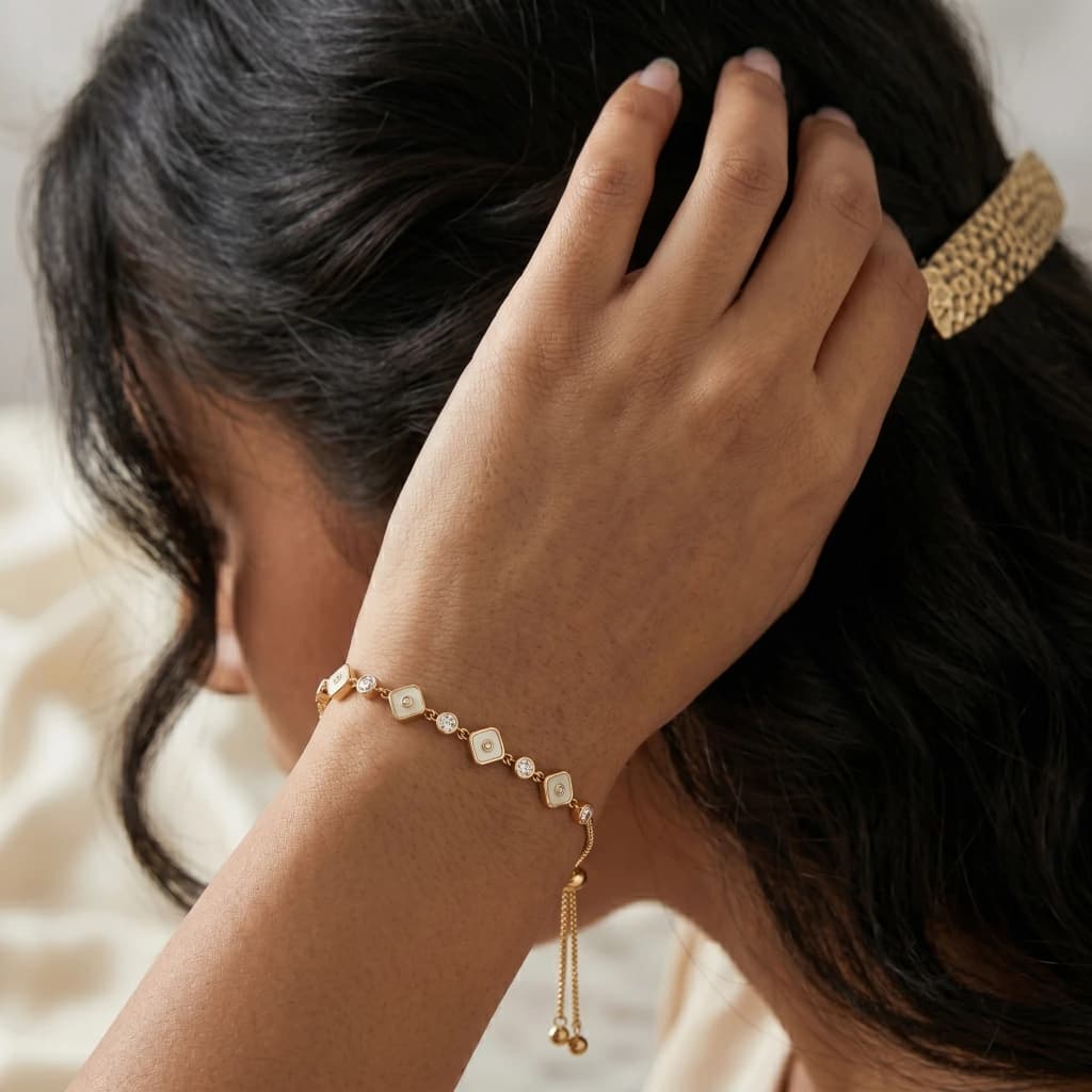 Navya Gold White Stone Slider Bracelet image 1