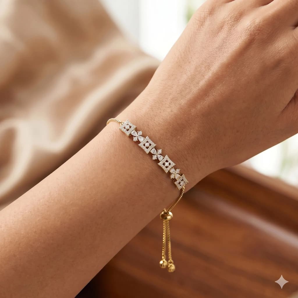 Avni Gold Crystal Geometric Slider Bracelet image 2