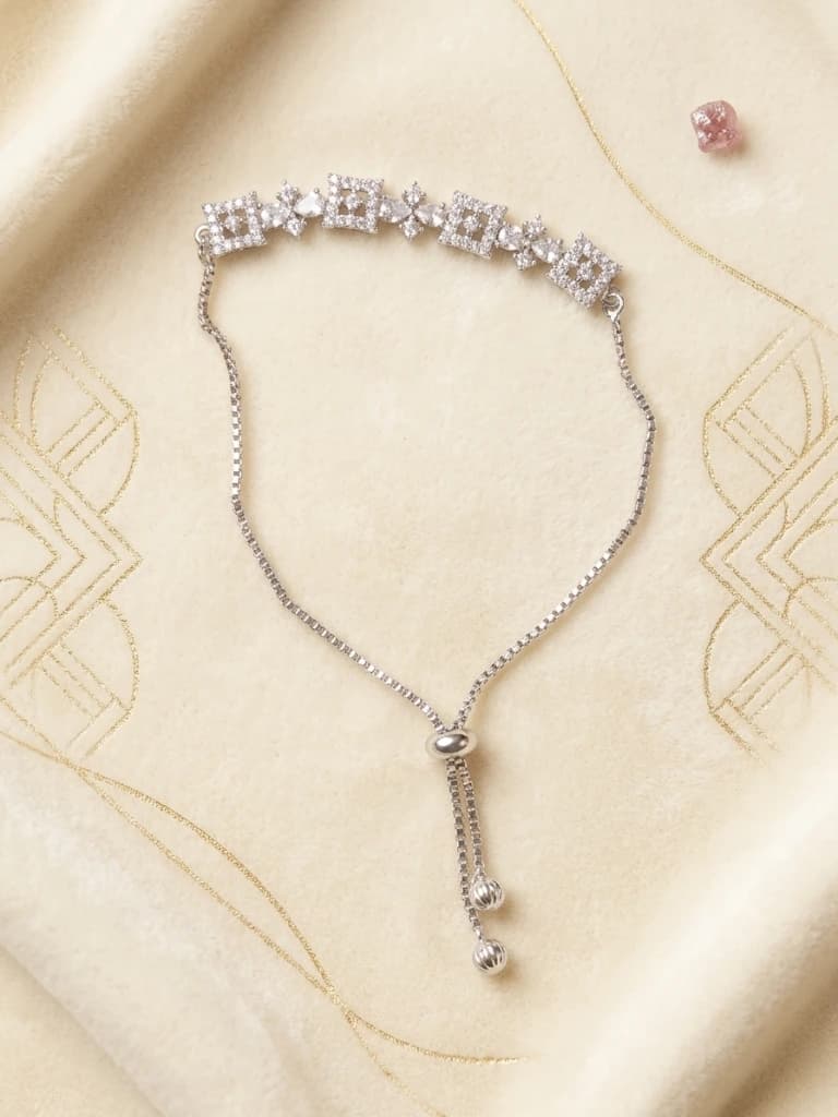 Kavya Silver Crystal Geometric Slider Bracelet image 2