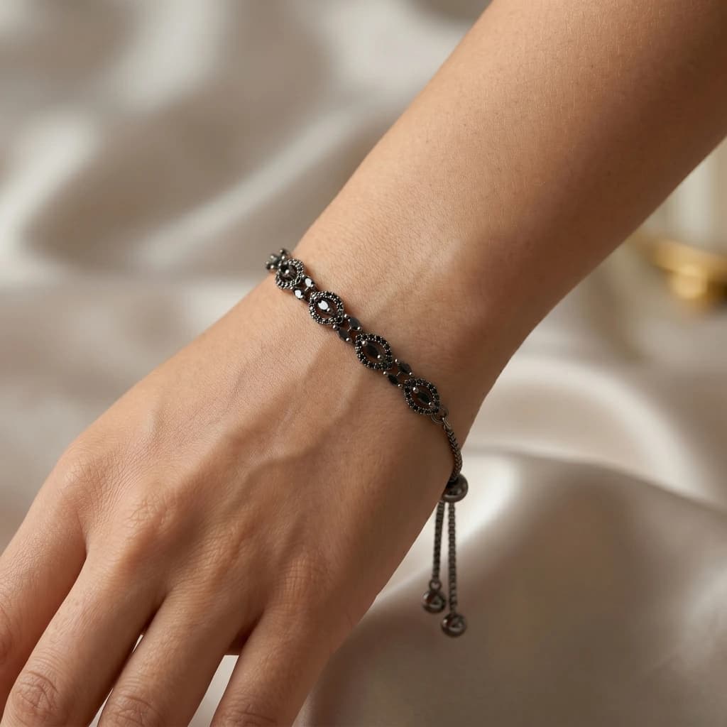 Inaya Black Marquise Stone Slider Bracelet image 2