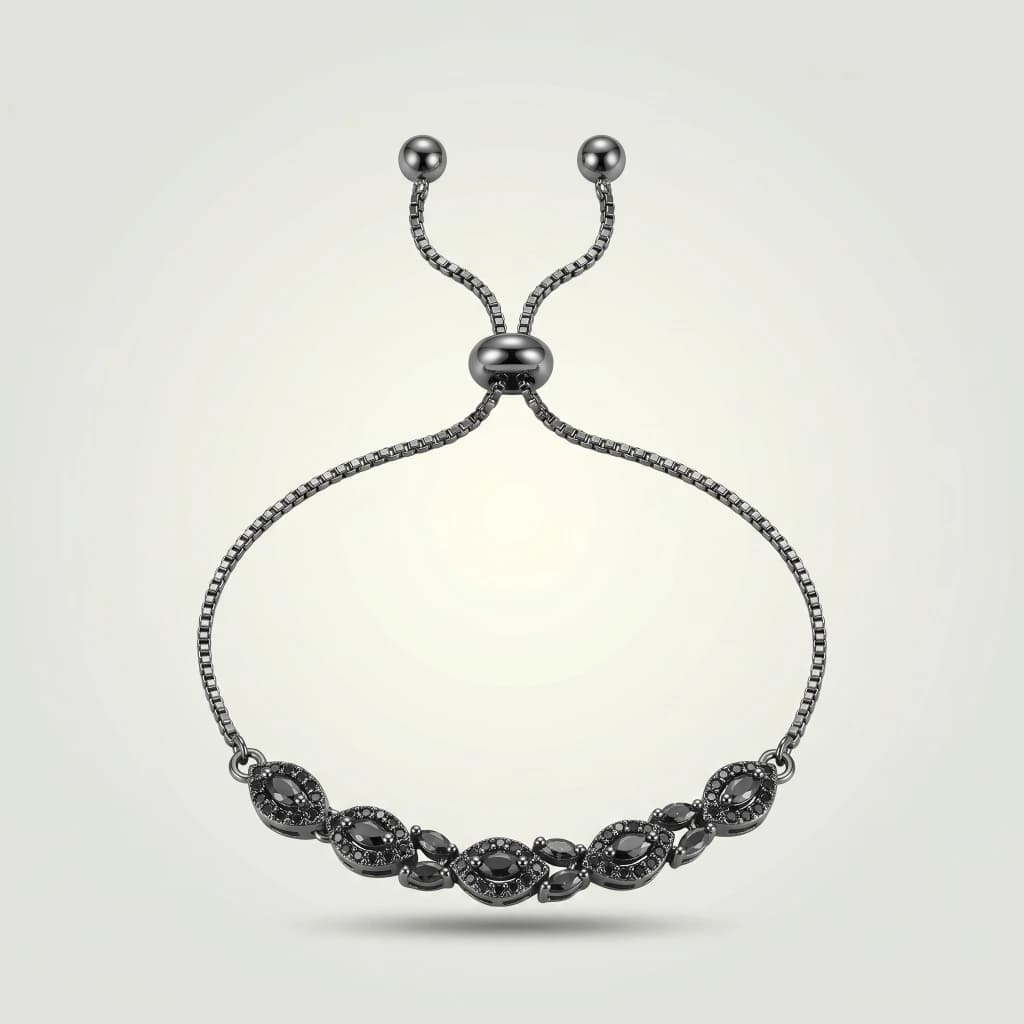 Inaya Black Marquise Stone Slider Bracelet image 1