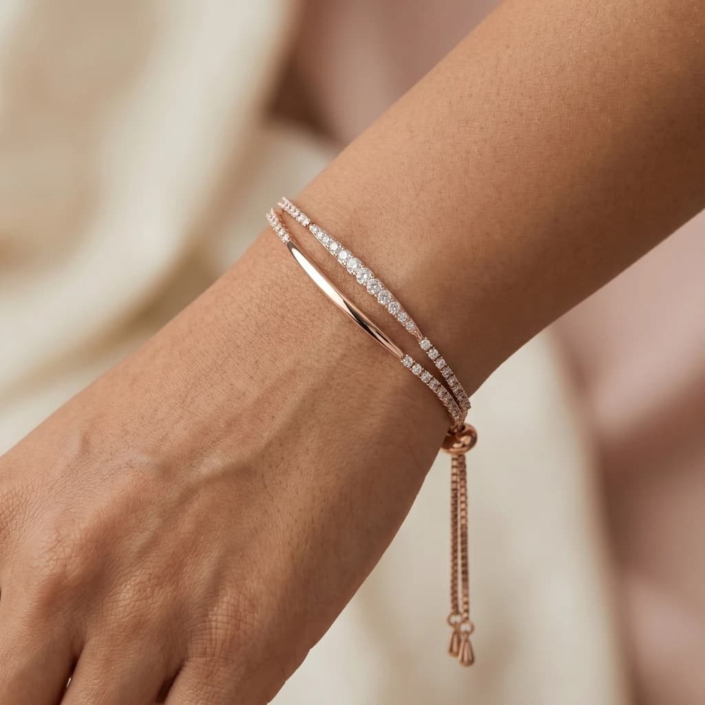 Kyra Rose Gold Layered Crystal Slider Bracelet image 1