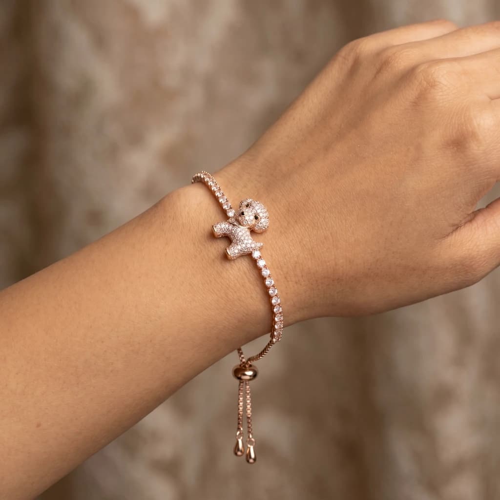 Rose Gold Dog Charm Tennis Slider Bracelet image 3