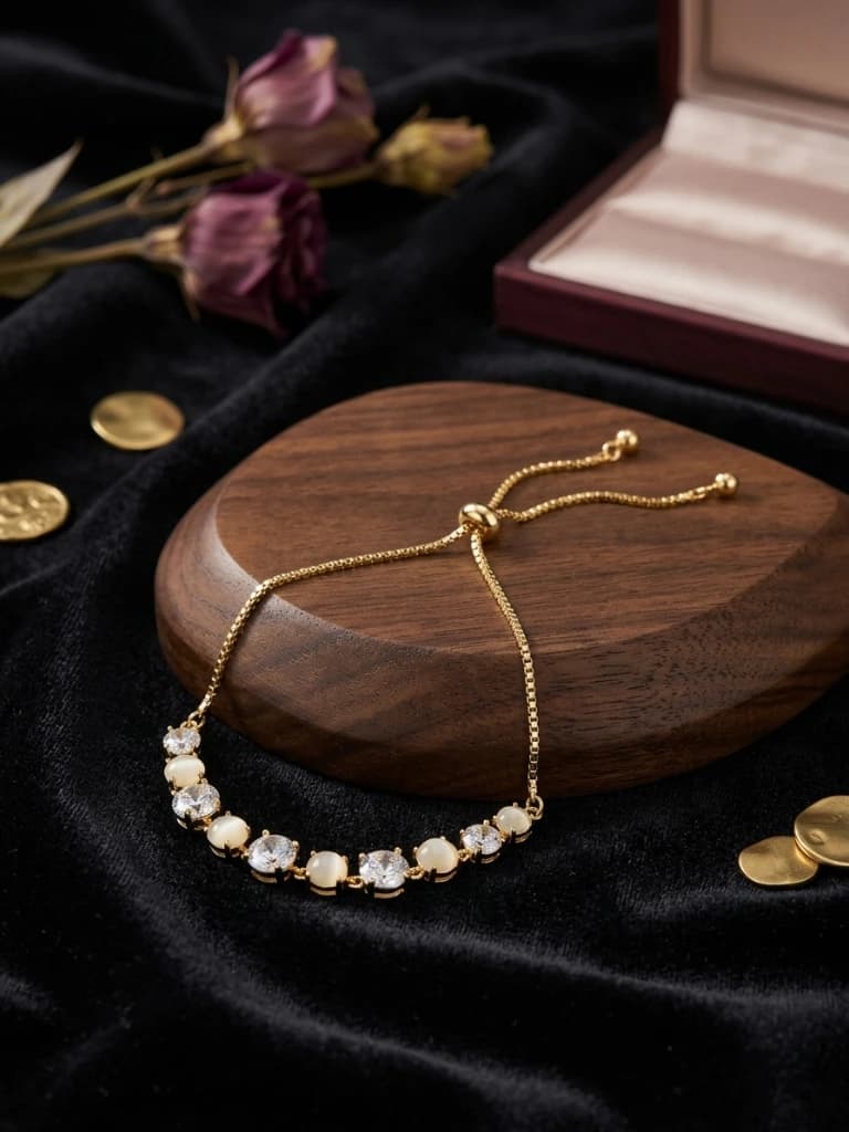 Gold White Stone Crystal Slider Bracelet image 4