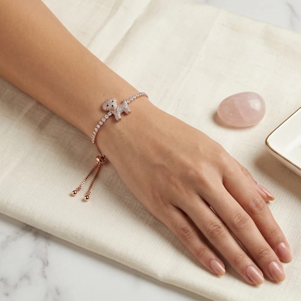 Rose Gold Dog Charm Tennis Slider Bracelet image 2