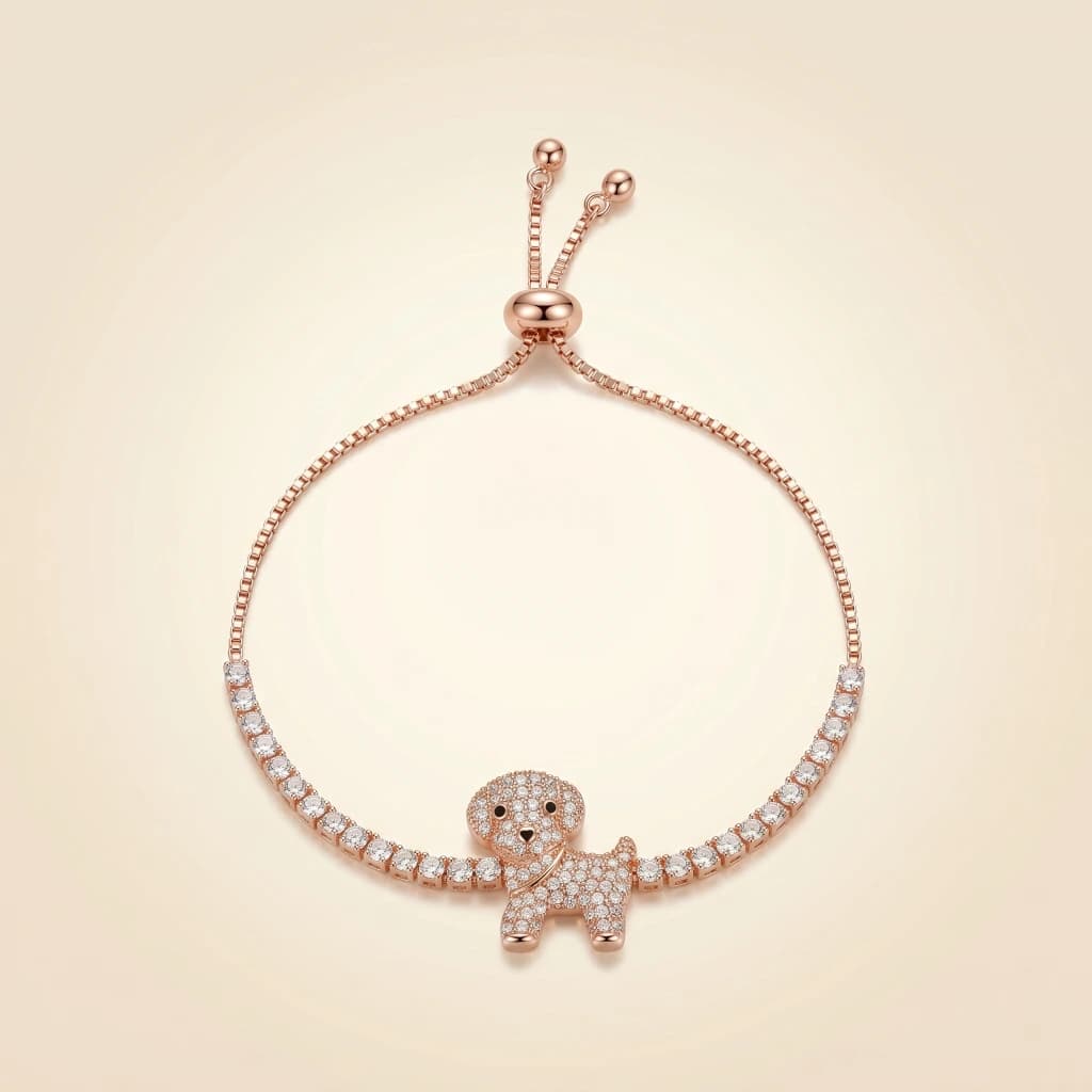 Rose Gold Dog Charm Tennis Slider Bracelet image 1