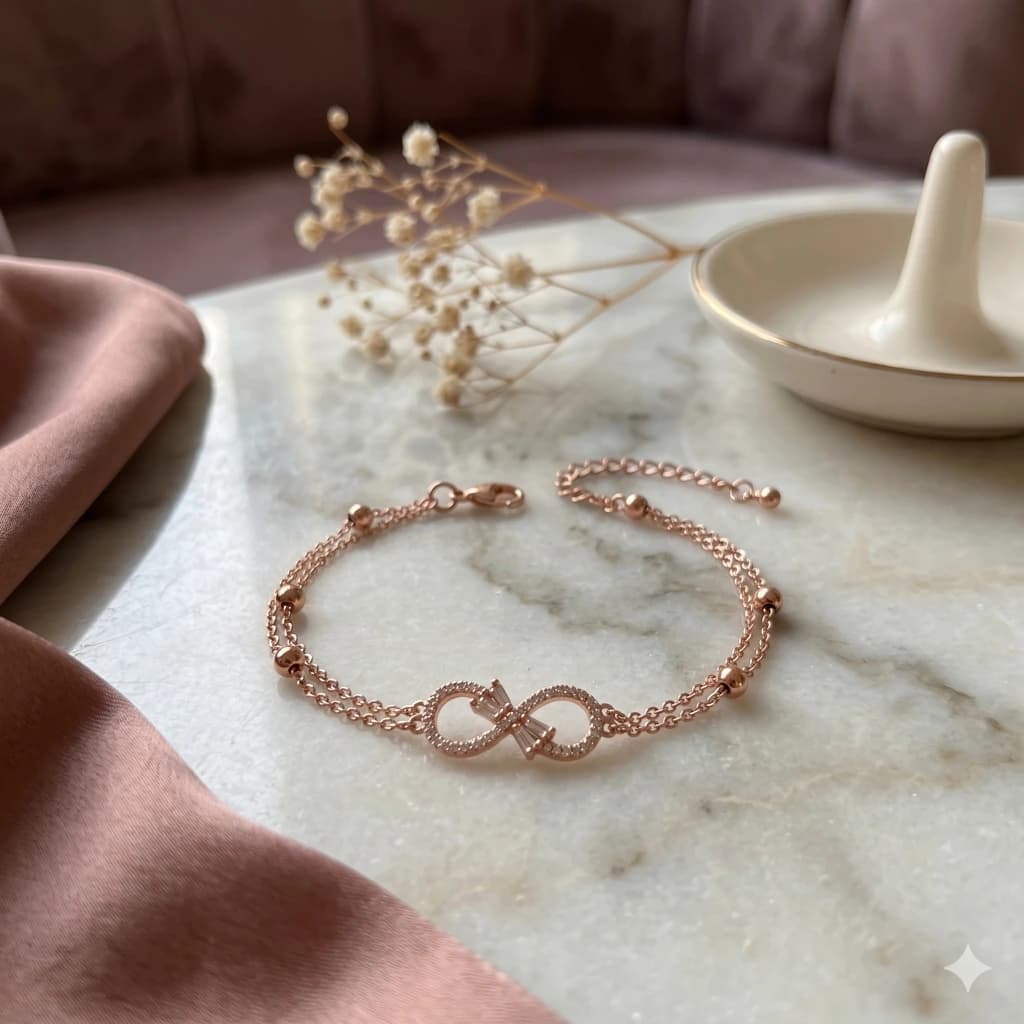 Rose Gold Infinity Bead Double Chain Bracelet image 1